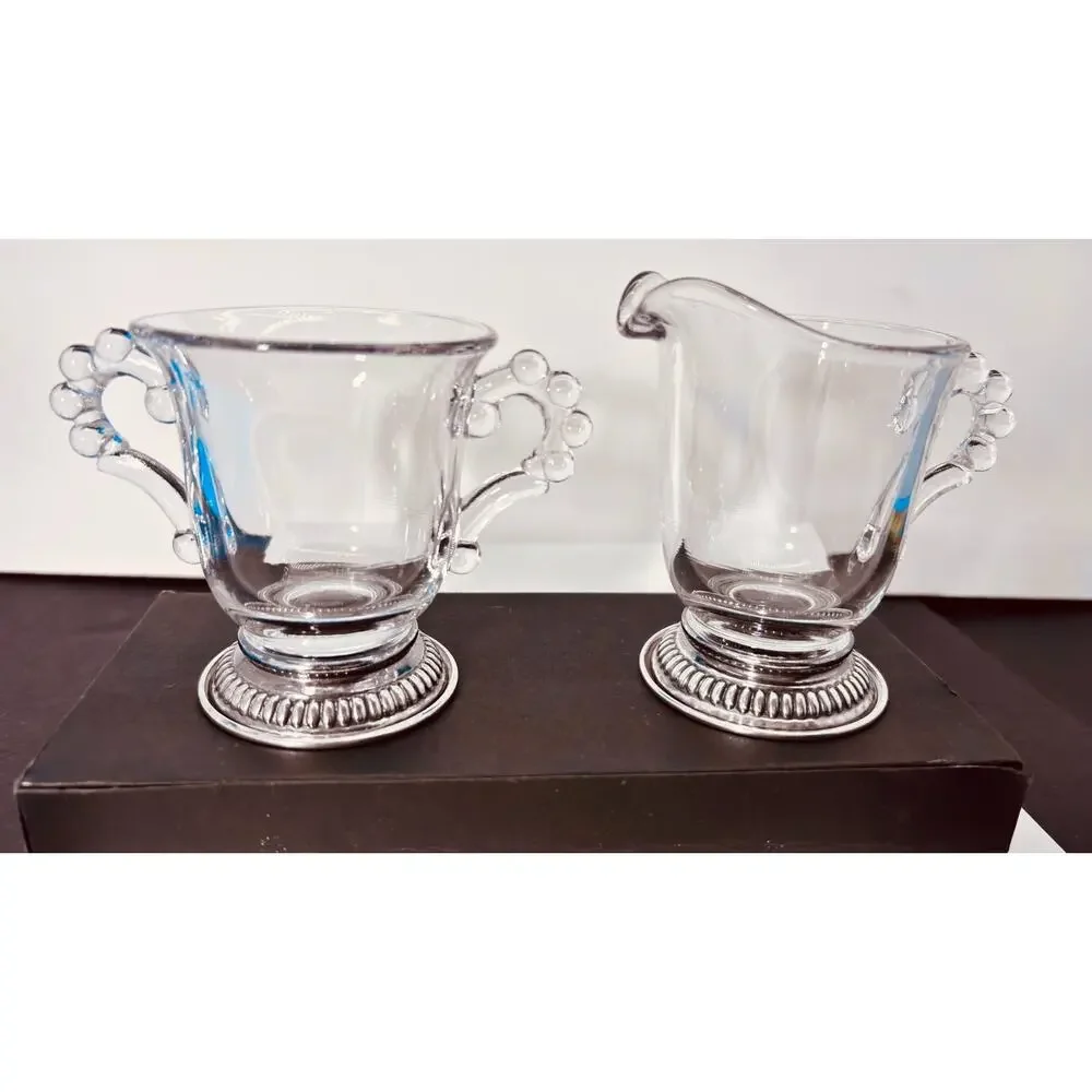 Imperial Glass Candlewick Cream & Sugar Sterling Silver Non-weigted Bases